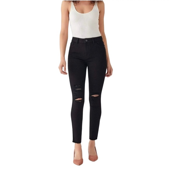 DL1961 Denim - DL1961 Farrow Ankle High Rise Instasculpt Skinny Distressed Black Jeans- Size 25